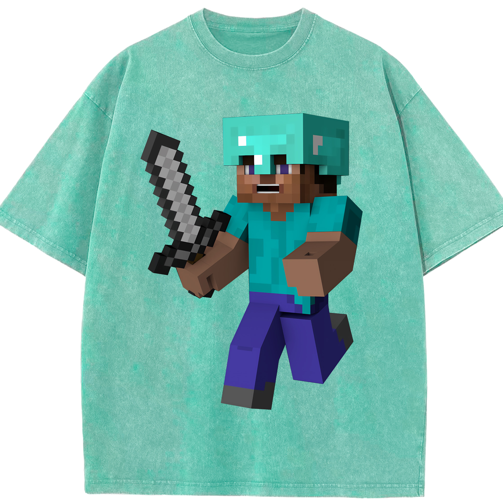 （画像用） マインクラフト ブロックの世界 Minecraft MC Block world 綿100% ヴィンテージ風 半袖Tシャツ（フロントプリント）